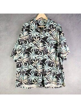 Vintage Silk Shirt Men's 2XLT Black Floral Hawaiian Button Up Vintage